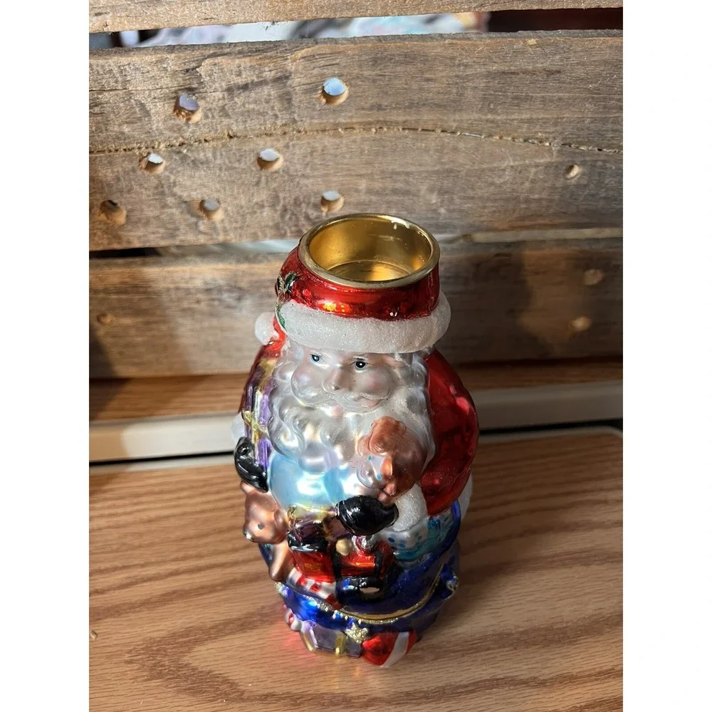 Vtg Traditions Hand Blown SANTA CLAUSE Tea Light Candle Holder Handpainted 6